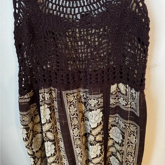 Zara Y3K Chocolate Sleeveless Babydoll Maxi Dress Crochet Front Floral Size S - Picture 4 of 7